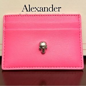 ALEXANDER MCQUEEN Skull Card Holder in Pink Leather with Silver Hardware